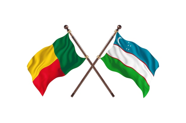 Benin versus Uzbekistan Two Countries Flags Background