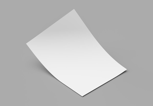 Photo bent empty paper sheet a4 format paper with shadows on gray background 3d illustration