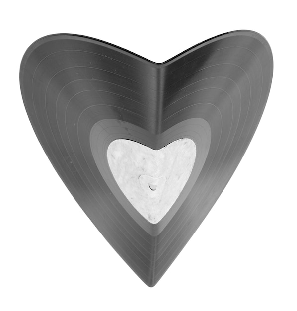 Bent vinyl record in the form of heart