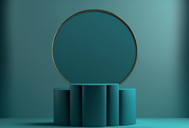 Benzineblauw podium op blauwe minimale achtergrond creatieve digitale illustratie schilderij