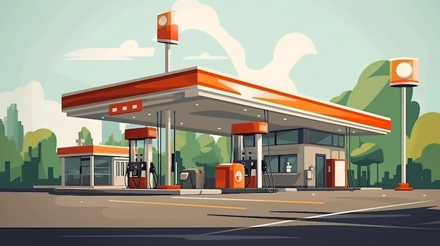 Benzinestation in de stad illustratie