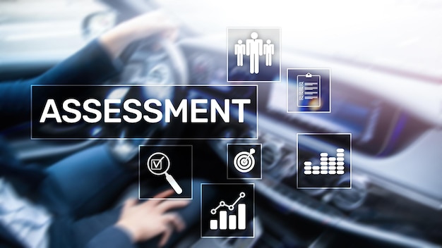 Beoordeling Evaluatie Maatregel Analytics Analyse Bedrijfs- en technologieconcept op onscherpe achtergrond