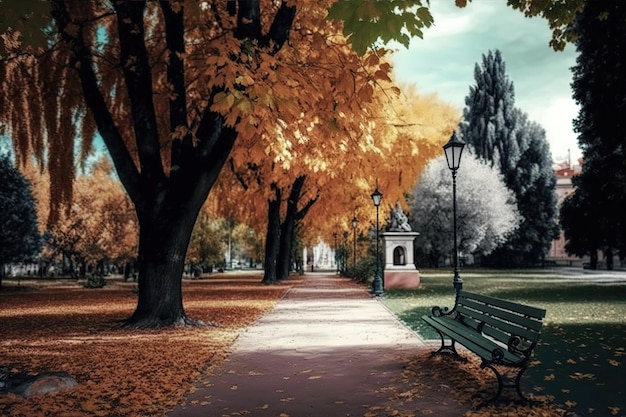 Bepaalde en unieke tijden van het jaar, zoals de Europese herfst in een stadspark met bladeren