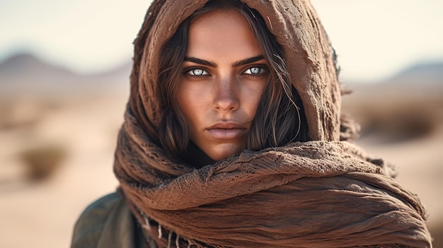 Berber woman from the sahara desert with brown scarf