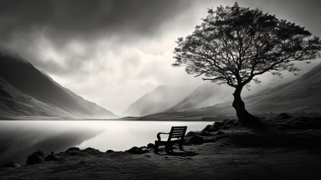 Photo bereaved absence dreamlike black and white landscape in scotland