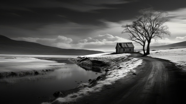 Photo bereaved absence dreamlike black and white snow scene by robert godman