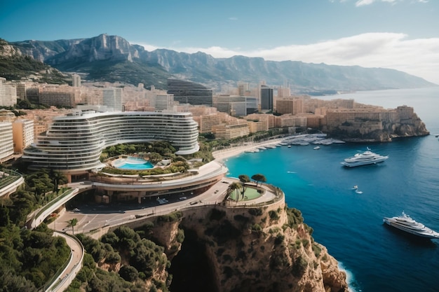 Berg in Monaco Montecarlo stad riviera Drone zomer foto Air 360 vr virtual reality drone pan