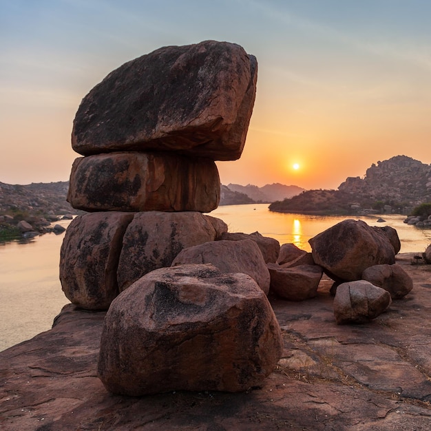 Berg met rotsblokken in Hampi