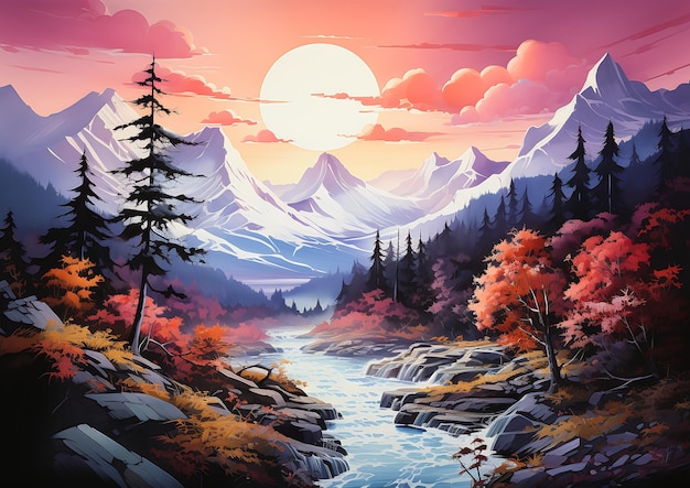 berg rivier bomen bergen achtergrond sleutel zonsopgang kleurkamer album streaming jonge puzzel