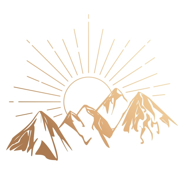Berg zonsopgang png sticker esthetische natuur gouden illustratie doorzichtige achtergrond