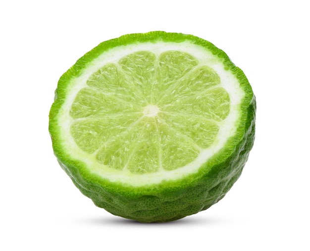 Bergamot fruit cut in half isolated on white background