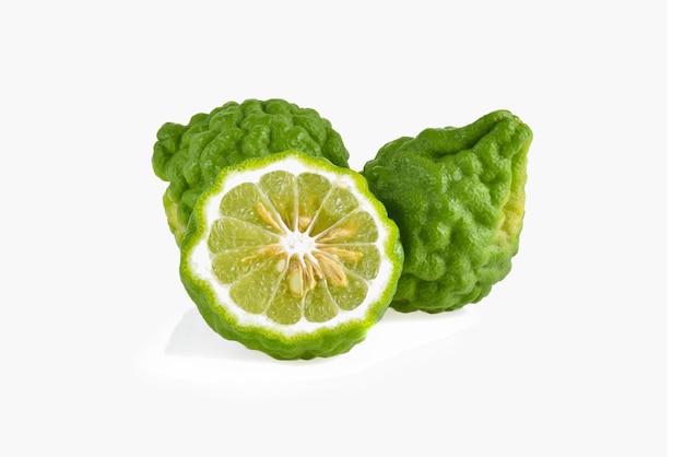 Bergamot fruit with cut in half isolated on white background