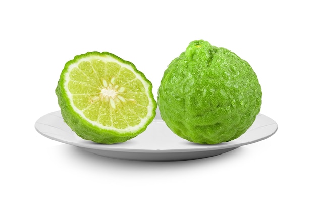 Bergamot isolated in white plate