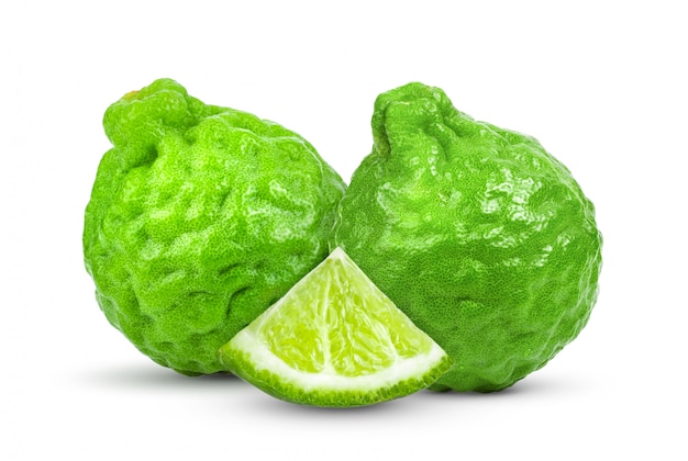 Bergamot or kaffir isolated on white