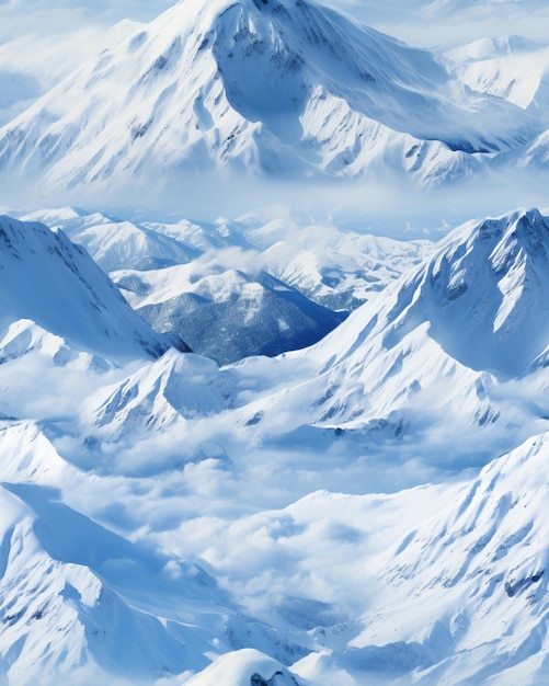 bergen bedekt met sneeuw en wolken met een blauwe lucht generatieve ai