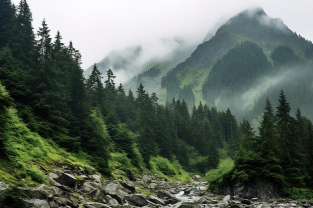 bergen bedekt met wolken