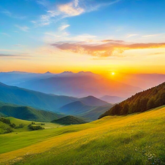 Bergen bij zonsondergang Prachtig natuurlandschap in de zomer