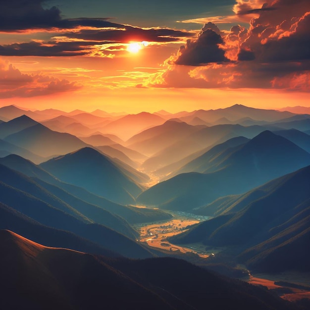 Foto bergen bij zonsondergang prachtig natuurlijk landschap in de zomer