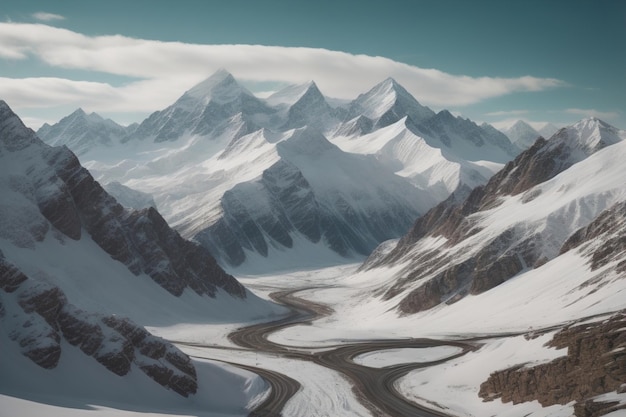 Bergen en besneeuwde toppen van het Kaukasusgebergte