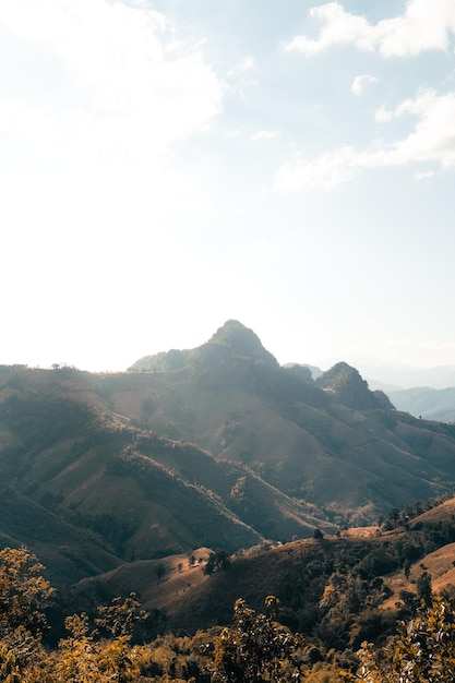 Bergen en oranje gras in de avond bij Mae Hong Son