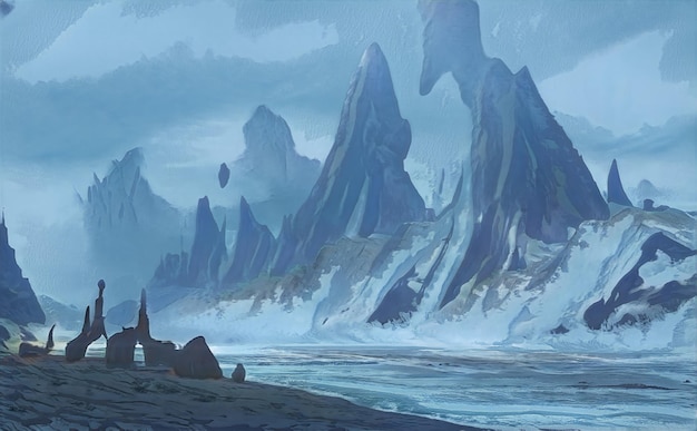Bergen Fantasie Land Buitenaardse Planeet Scifi Magische landschap verschillende effecten