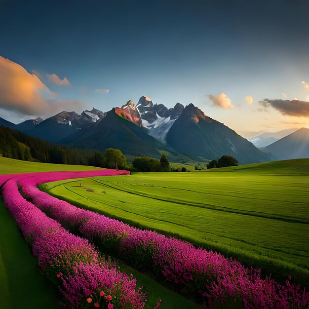 Bergen natuur grassen bloemen heuvels vlaktes valleien en rivieren behang