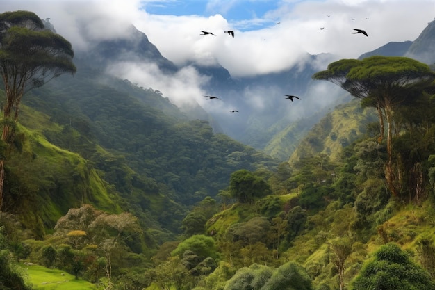 Bergen watervallen bossen en kleurrijke vogels de Colombiaanse natuur in al haar glorie generatieve IA