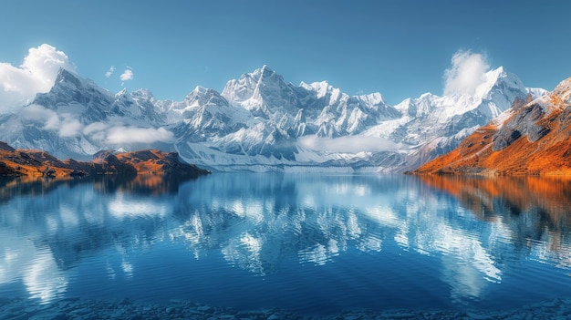 Bergketen die in het water weerkaatst worden