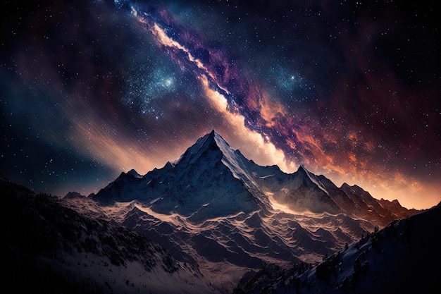 Bergketen met de Melkweg en sterren