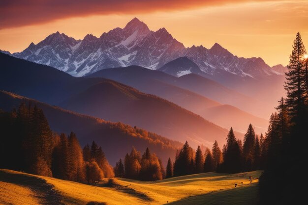 Berglandschap bij zonsondergang gouden uur