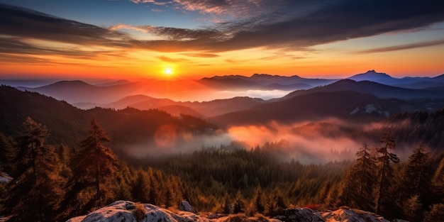 Foto berglandschap bij zonsondergang