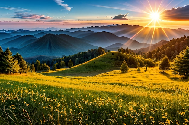 Berglandschap bij zonsondergang