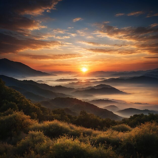 Foto berglandschap bij zonsopgang