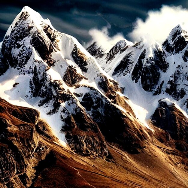 berglandschap met besneeuwde pieken in de winter