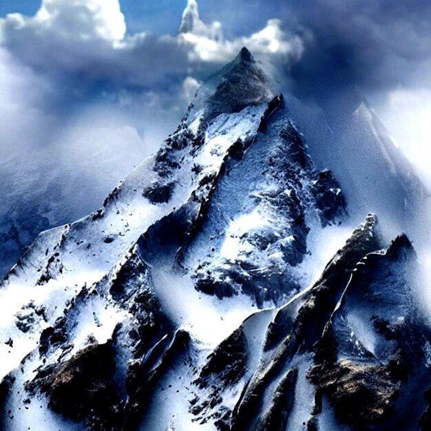 berglandschap met besneeuwde pieken in de winter