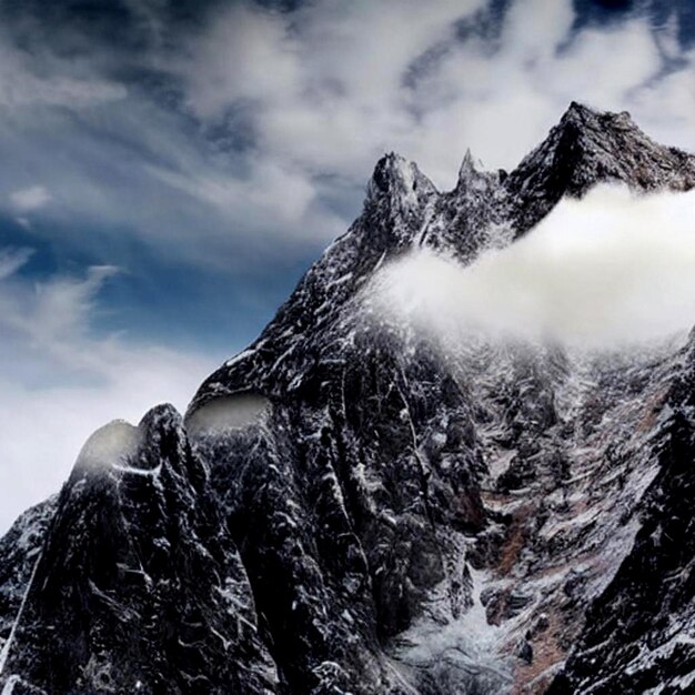 berglandschap met besneeuwde pieken in de winter