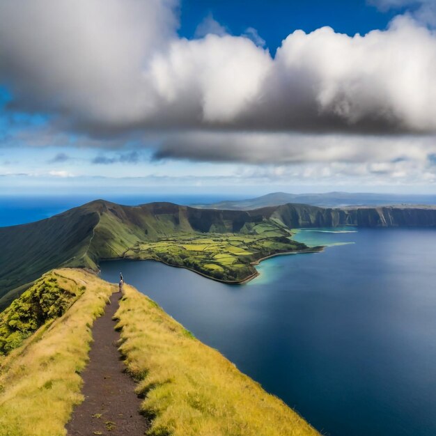 Berglandschap met wandelpad en uitzicht op prachtige meren Ponta Delgada Sao Miguel Island