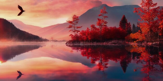 berglandschap weerspiegelt herfstkleuren in rustig water