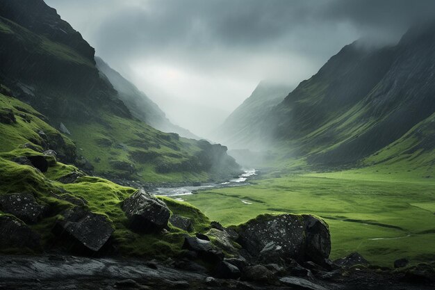 Berglandschappen gevangen tijdens stormachtig weer voor een dramatische sfeer