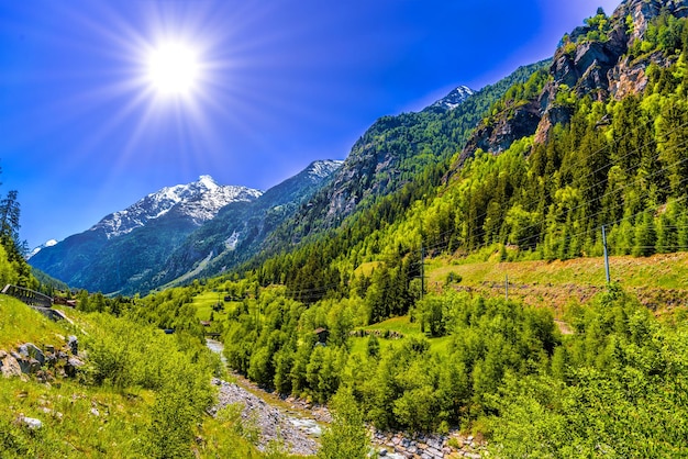 Bergrivier in de bergen van de Zwitserse Alpen Sankt Niklaus Visp Wal