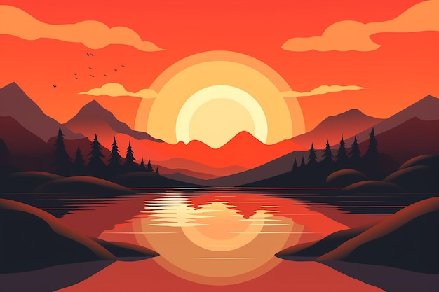 Bergrivier zonsondergang Landschap vector illustratie