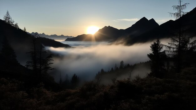 Bergsilhouet met Cloud Inversion