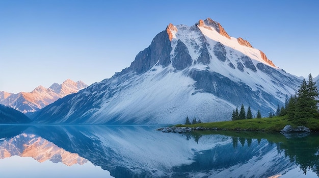 Bergtop in majestueus landschap weerspiegelt in water