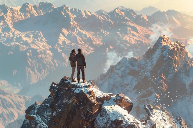 Bergtop ontmoeting met een interraciale cou