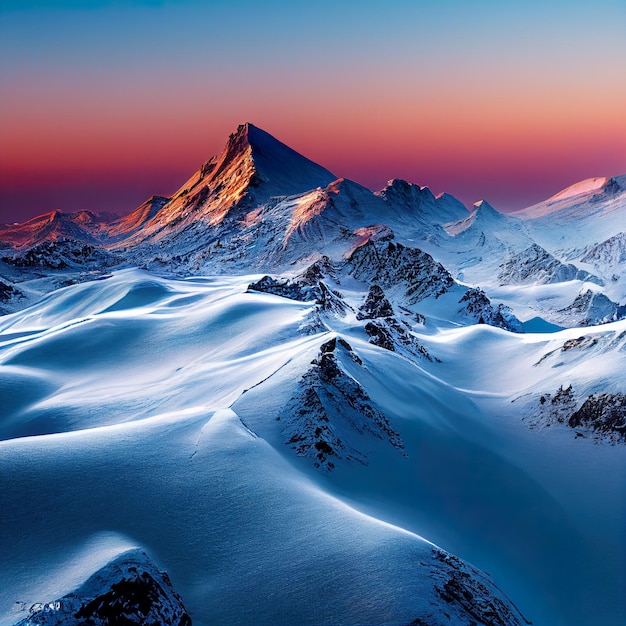 Foto bergtoppen in de winter sneeuw bedekt bergenlandschap