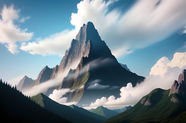 Bergtoppen onder blauwe hemel en witte wolken natuurlandschap achtergrondfoto