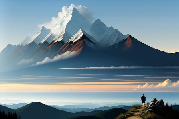 Bergtoppen onder blauwe hemel en witte wolken natuurlandschap achtergrondfoto