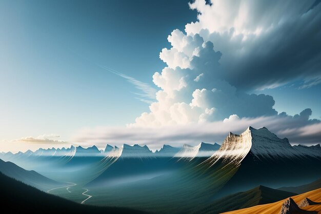 Bergtoppen onder blauwe hemel en witte wolken natuurlandschap achtergrondfoto