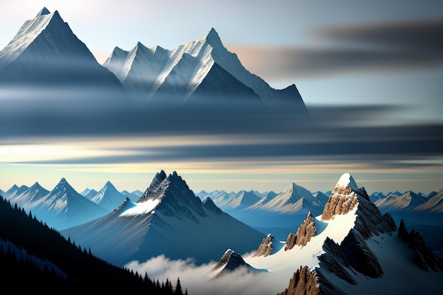 Bergtoppen onder de blauwe lucht en witte wolken natuurbehang achtergrondfotografie