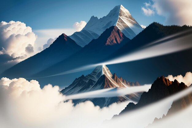 Bergtoppen onder de blauwe lucht en witte wolken natuurbehang achtergrondfotografie